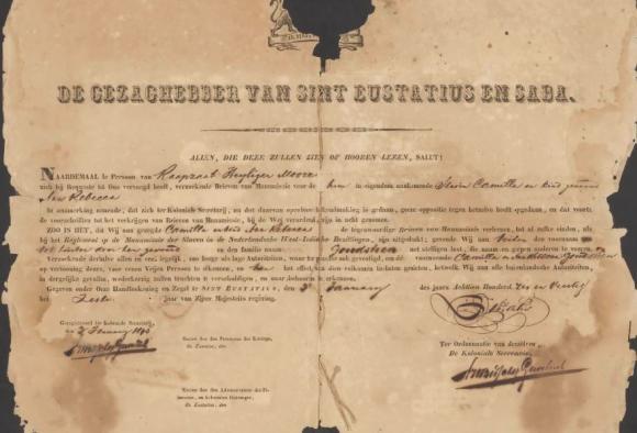 Akte van manumissie van Camilla Goudsteen en haar dochter Ann Rebecca op 3 januari 1848