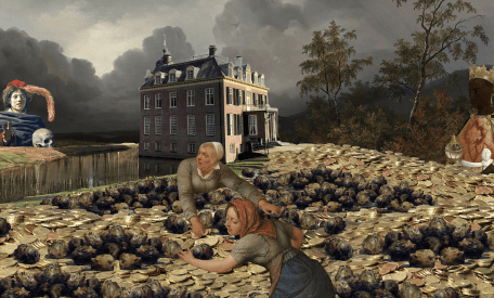 Kunstwerk van Sithabile Mlotshwa "The house that slavery built" 